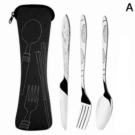 Steel Knifes Fork Spoon Set Family Travel Camping Cutlery Eyeful Four-piece Dinnerware Set with Case