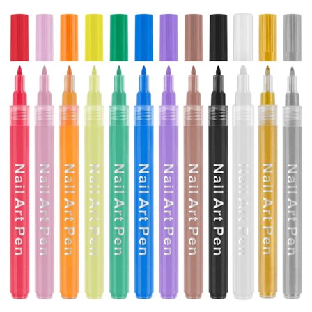 Neglepenne 12 Farver – Hurtigtørrende Neglekunst Pen til DIY 3D Design