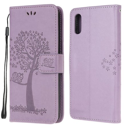 Pöllö- ja puukuvioinen nahkalompakkopuhelinkotelo Samsung Galaxy Xcover 5:lle