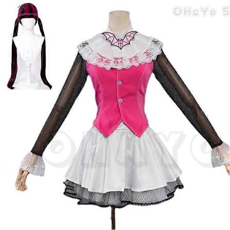 Halloween Monster Cos High: Draculaura Cosplay Kostym Rosa Dräkt Vampyr Draculaura Peruk Anime Kvinna Cosplay Halloween Kostymer Skor suit wig 37