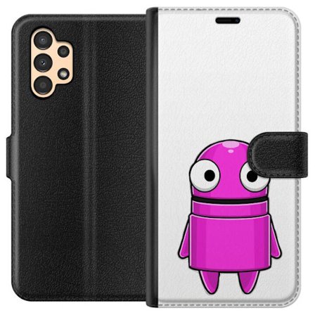 Kompatibelt Lommeboketui til Samsung Samsung Galaxy A13 Rosa tegneseriefigur med rund form og store øyne på mørk bakgrunn