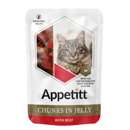 APPETITT - Storfekjøtt i gele våtfôr til katt 85g - Katt - Kattefôr & kattemat - Våtfôr og våtmat - ZOO.no