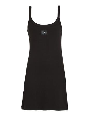 Woven Label Rib Tank Dress Black Calvin Klein Jeans