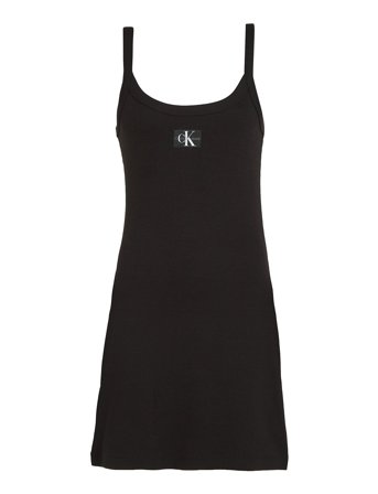 Woven Label Rib Tank Dress Black Calvin Klein Jeans