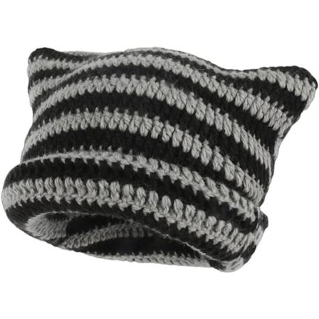 Kvinners Y2K Djevelstriper Vinter Tykk Strikket Lue Hette, Katteøre Heklet Slouchy Koreansk Skully Lue Fleece Ull Lue