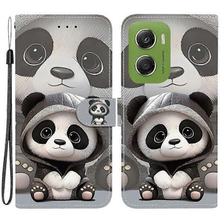 For Motorola Moto G06 4G Lommebok Etui Mønstertrykk Lær Etui med Telefonstropp - Panda