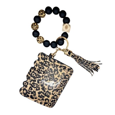 Silikonpärlor Nyckelring Armband med Korthållare, Elastiskt Nyckelring Armband för kvinnor