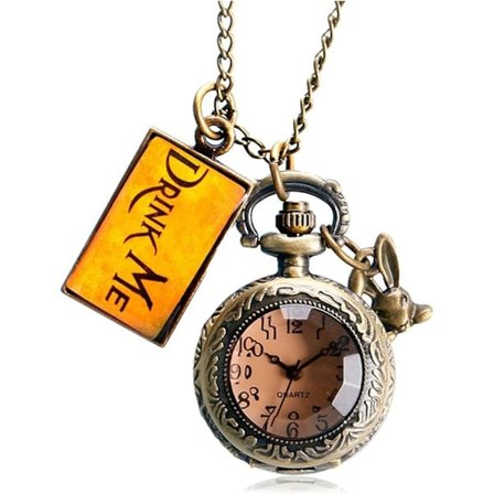 Alice i Underlandet-tema 3D brons effekt damklocka fickur halsband - på 32" tum / 80cm kedja