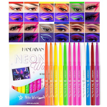 12 Färger UV Glow Eyeliner Set, Neonfärgad Eyeliner, Invändig Matt Eyelinerpenna, Färgglad Eye Liner Makeup Set för Halloween och Fester