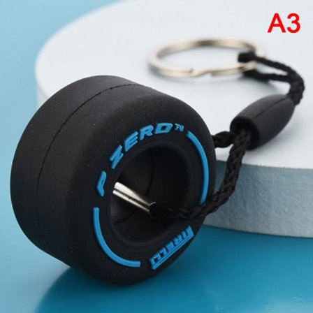 Nøglering med bildæk, bilracingfælge, bilstyling Blå