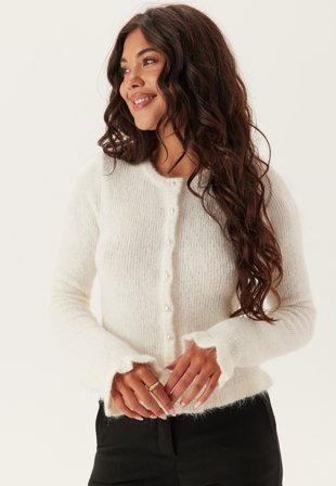 Bubbleroom - Knitted Frill Cardigan - Offwhite - Kläder