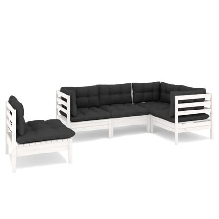 Vidaxl Loungegrupp Med Dynor 5 Delar Vit Massiv Furu Vit
