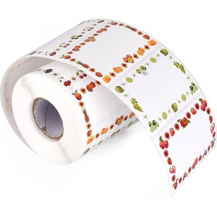 Sett med 250 etiketter, fruktmønster, for syltetøyglass og mer