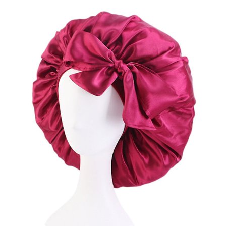 Sett med 3 Satin Sovehette - Kvinners Hårhette Elastisk Bred Båndhatt Med Justerbar Silke Natthette Hårtaphette For Salong Søvn Spa, Vinrød