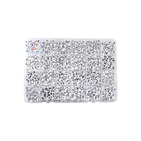 1200 stk. A-z Hvide Flad Runde Sorte Bogstav Engelske Alfabet Akryl Perler Sæt Diy Smykker Armbånd