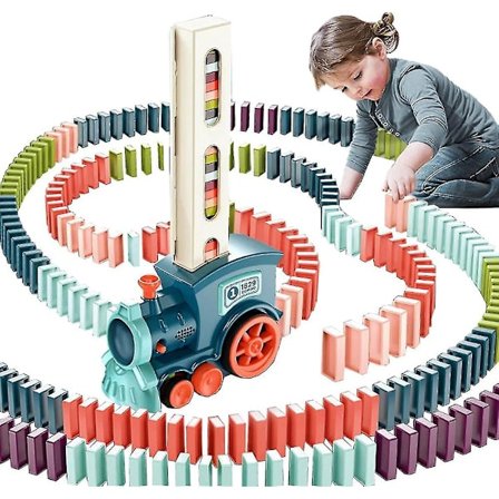 Domino Togleksager - 60 stk Byggeklodser, Automatisk Læggende Elektrisk Tog, Børns