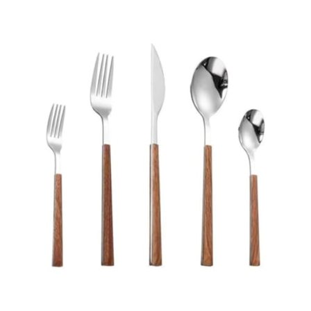 TRUYUETY Portabel Bestickset i Rostfritt Stål med Trähandtag