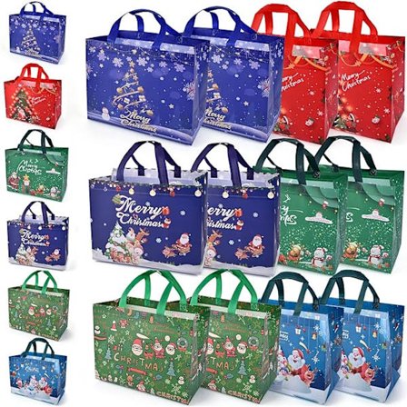 12 kpl Jouluostoskassi Suuret Joulukassi, Kannettavat Joulu-Kassilahjakassi Uusiokäyttöiset Kassilahjoille Ostoksille 32 * 24 * 17CM