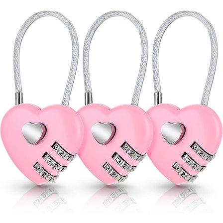3-pak lyserøde hjertekombination hængelås til kuffert, sød hjerteform kode