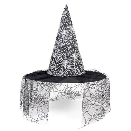 Halloween heksehatt gasbind heksehette bredbremmet trollmannhatt Halloween spiss hatt trollmannkostyme svart