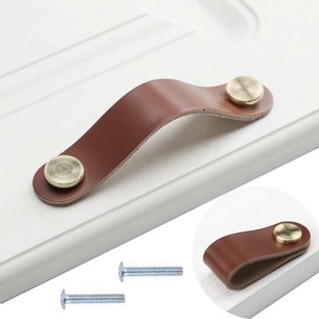 Lærskapshåndtak, 4 håndtak Vintage møbelhåndtak, Lærknotter for kjøkkenskap (Brun)
