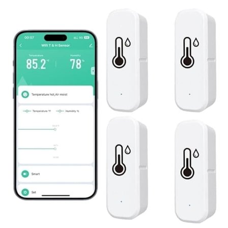 Trådløst termometer og hygrometer 4-pakning – Smart WiFi temperatur- og fuktighetsmåler med app, varsler og fjernovervåking Hvit
