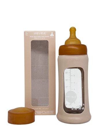 HEVEA Wide Neck Baby Glass Bottle With Sleeve 250Ml/8.5Oz Single-Pack - Beige - 250ML/OZ