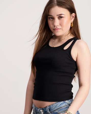 Kids ONLY KOGNESSA LIFE S/L CUT OUT TOP BOX JRS Noir Hauts et chemisiers Fille - Kids Brand Store