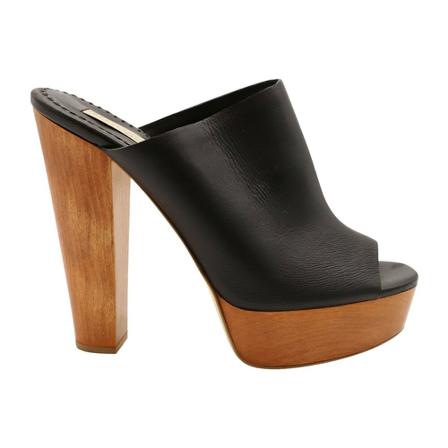 Stella McCartney Pre-owned Scott Wooden Block Heel Platform Sandalen in Faux Leather , Zwart , Dames , Maat: 40 EU