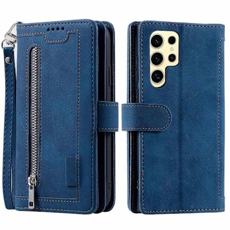 Til Samsung Galaxy S25 Ultra Telefon Cover PU Læder Telefon Beskyttelses Cover med Lynlås Pung 9 Kort Slots-Perfet