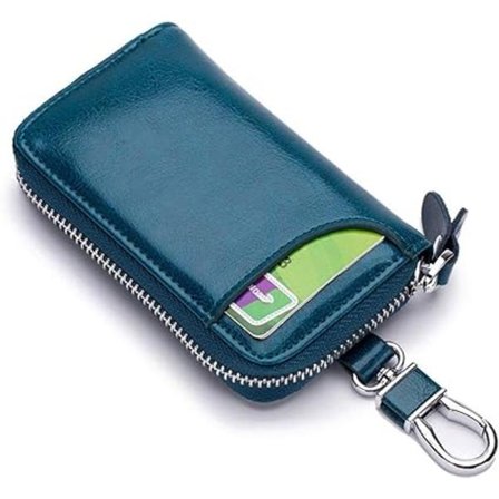 Multifunktionell bilnyckelring i läder (Peacock Blue), nyckelhållare med - on stock