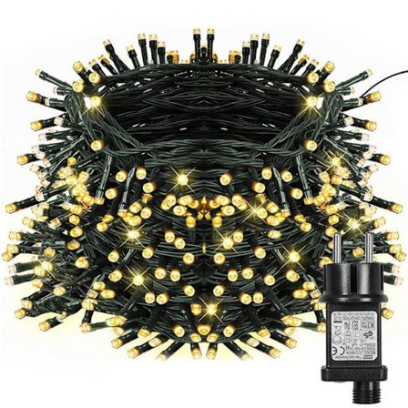 ROSNEK Julbelysning 20m 200LED, Varmvit, med Grön Sladd för Julgran/Ute, med 8 Läge Timer