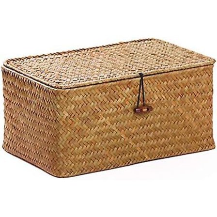 Flettekurv Oppbevaringskurv i sjøgress med lokk Naturlig materiale (liten)