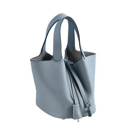 Kvinner Dame Håndveske Lær Handbag First Layer Kuskinn Bucket Bag Large/22cm Linen Blue