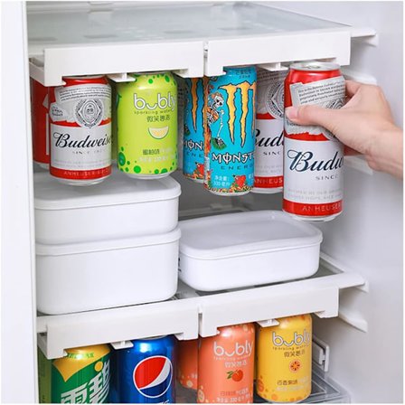 2 stk. køleskabsøl-arrangør, hængende drikkevare-sodavandsdåse-dispenser til køleskab, dobbeltrækkebeholder-flaskeholder