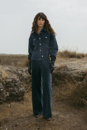 NA-KD Jean structuré large à taille mi-haute - Jeans taille mi-haute - Bleu - EU 40