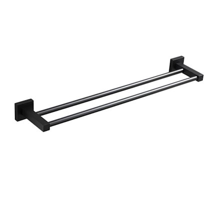 Håndkleholder, Bad Håndkleholder, Moderne Kvadratisk Veggmontert Bad Håndklehylle (Dobbel Håndkleholder, Matt Svart)