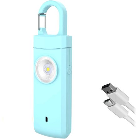 Personligt larm - 130dB Högt larm - Nyckelringsdesign - Portabel - LED-ficklampa - För alla åldrar och kön - USB-uppladdningsbar - Blå
