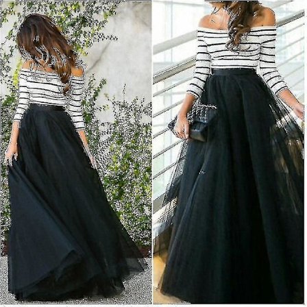 4 lag, elegant højtaljet, plisseret tyl nederdel, bal kjoler