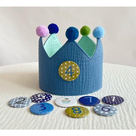 Papirdrage bursdagskrone Muslin med tall for barns bursdagskrone laget av Muslin stoff med knapp tall fra 1-8 festdekorasjon hatt