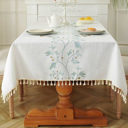 Vandtæt bomuldslinned dug til spisebord, rustikt bondehus køkken rektangulært sofabordbetræk, grøn kaffeblomst, 55" x 55"