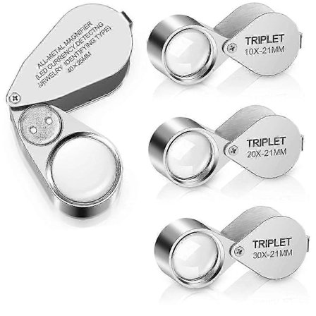 10X til 40X Fuld Metal Smykkeforstørrelsesglas med 4 Portable Belyste Lupper