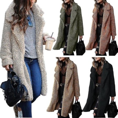 Pitkä naisten takki, jossa muhkea kaulus neuletakki päällystakki Ruskea S_paris