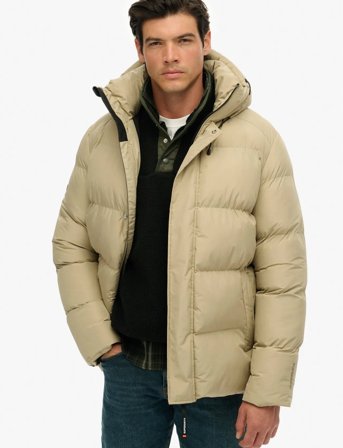 Superdry Hooded 5 Baffle Sports Puffer - Beige - M