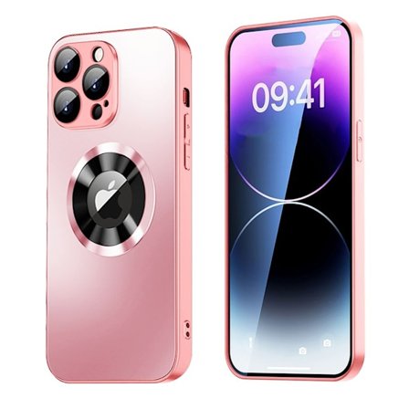 Magnetic Cover iPhone 15 Pro med linsebeskyttelse og logovisning - Pink