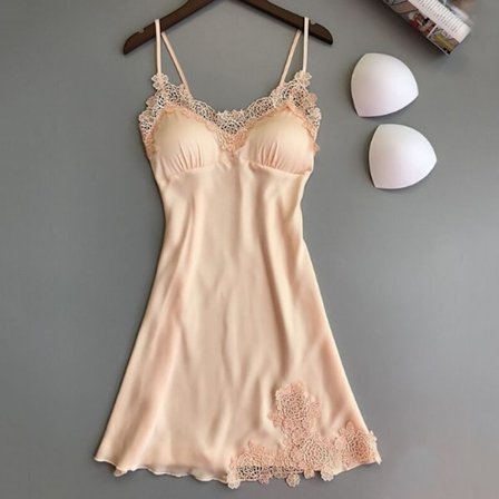 Sexet silke blonde natkjole/dukke kjole pyjamas til kvinder, beige, XL.