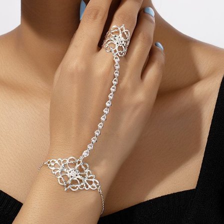 Hollow Out Flower Finger Ring Armband - Punk Style Zink Alloy Hand Ba