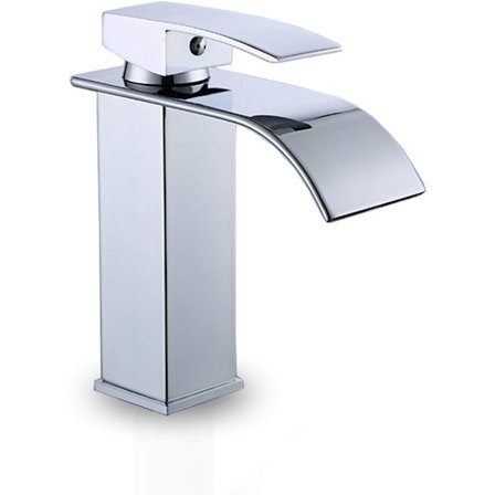 Vinkelformet håndvaskarmatur - etgrebs vandhane til varmt og koldt vand - bredt firkantet vandfaldsarmatur til håndvask