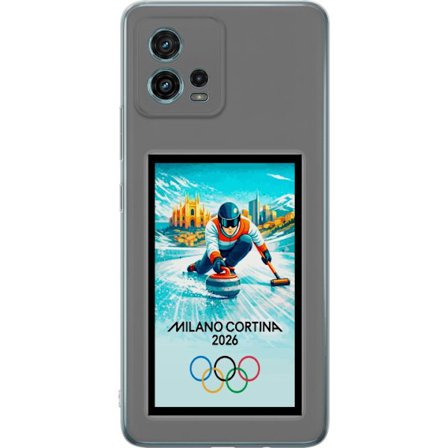 Yhteensopiva Puhelinkuori Motorola Moto G72 Jääkiekkoilukuva, jossa pelaajat liikkuvat jäällä, Milano Cortina 2026, Milanin maamerkit ja olympialaiste