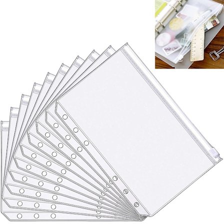 A5 Ringbindslommer, Plastik Ringbind 6 Huller Lynlåsmappe